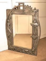 large art nouveau style pewter wall mirror