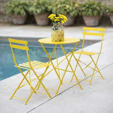 These bistro sets come in a range of sizes, including two and six seater sets. Small Bistro Set In Yellow By The Forest Co Notonthehighstreet Com