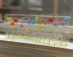 Rainbow Flowers Fused Glass Wavy Panel