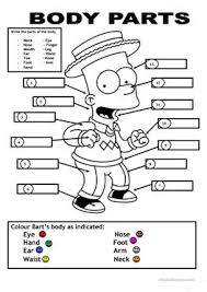 Working alone, the students use words in a box at the bottom of the worksheet to label parts of the body in a picture. English Esl Body Parts Worksheets Most Downloaded 1044 Results