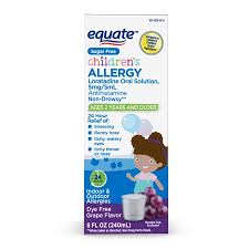 Equate Sugar Free Non Drowsy Childrens Allergy Loratadine Oral Solution Grape 8 Fl Oz