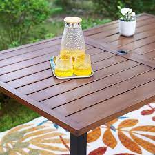 Brown Rectangle Metal Patio Outdoor Dining Table With Umbrella Hole