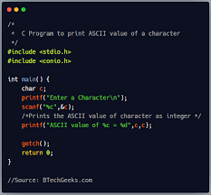 print ascii value of a character