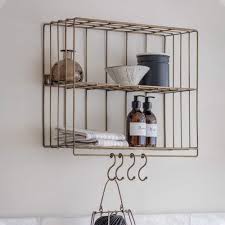 Brass Metal Wall Rack Shelf With Hooks