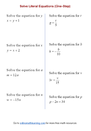 One Step Literal Equation Worksheets