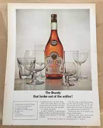 Taylor brandy ad 1967 original vintage print ad 60s retro bottle glasses  liquor 