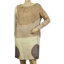 SophieStique Earthly Hues Linen Long Sleeves Pockets Dress size 42 