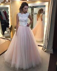 Blush Prom Dresses A Line White Lace Tulle Skirt Draped Scoop Backless Lace Up Evening Dress Formal Party Dresses For Special Occasion 2018