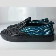 Gucci Nappa Blue Black Leather Loafers Slip Ons G7 Nwt