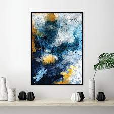 framed navy blue and gold abstract wall