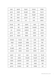 Past Participle Bingo English Esl Worksheets