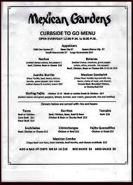 menu of mexican gardens restaurant in