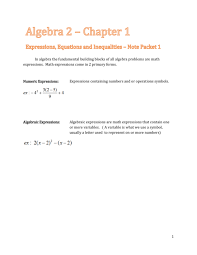 Algebra 2 Chapter 1 Expressions