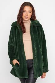 Tall Women S Dark Green Faux Fur Jacket
