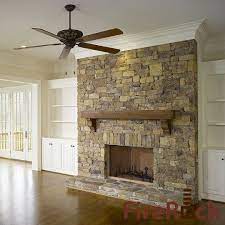 Stone Fireplace With Crown Molding