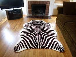 plush brown white faux zebra hide rug