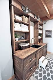 rustic laundry room cabinet with hutch