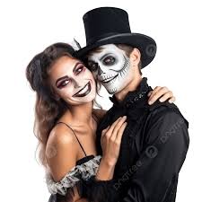 happy couple of love in costumes and