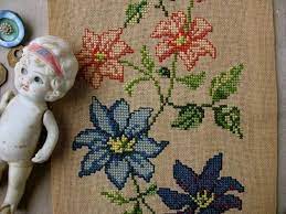 Blue Wild Flowers Embroidery Wall