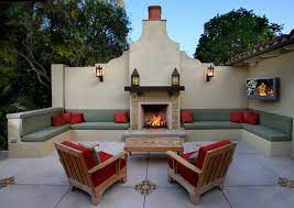 Spanish Style Fireplace With Outdoor Tv