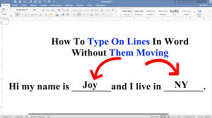 how to type on lines in word without