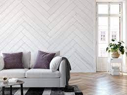 Large Wide White Faux Wood Herringbone