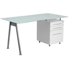 white computer desk with glass top and