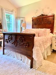 Antique Queen Size Oak Fancy Ornate Bed