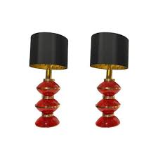 Set Of 2 Vintage Red Glass Table Lamps