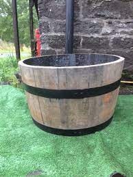 Large Oak Barrel Planter With Painted