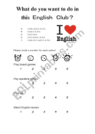 english club activities survey esl