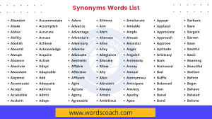 1000 synonyms words list in english