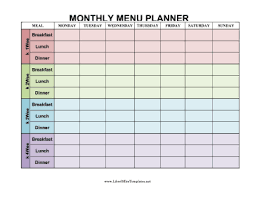 Colorful Monthly Menu Planner