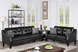 2 pcs black gel leatherette sofa and