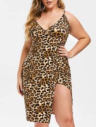 Rosegal Plus Size Leopard Print Slit Bodycon Dress