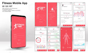 Different Ui Ux Gui Screens Fitnes App And Flat Web Icons For