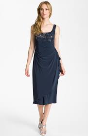 Alex Evenings Blue Jersey New Embellished Sequin Mid Length Cocktail Dress Size 14 L 65 Off Retail