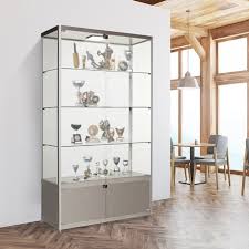 Silver Glass Cabinet W Storage 1 Led