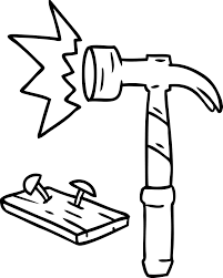 line drawing doodle of a hammer and