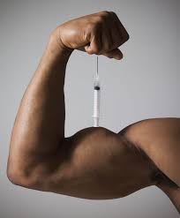 Bicep muscle with syringe.