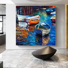 abstract multicolor boat oil painting