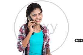 Image of Young Indian Girl Talking In Smart Phone On an Isolated White  Background-ZK686309-Picxy