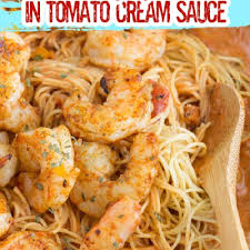 shrimp pasta in y tomato cream