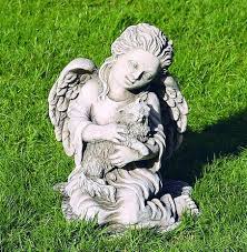 Angel Statue With Cat For The Garden