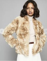 Reiss Millie Faux Fur Coat Cream Size