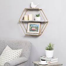 Mygift 3 Tier Wall Mounted Hexagon Gold