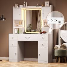 large vanity desk with lighted mirror