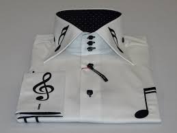 Mens Axxess Cotton Performer Shirt Musical Notes High Collar