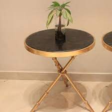 Bamboo Legs Round Side Table Marble Top