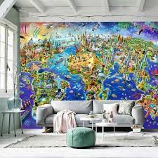 crazy world map wall mural paper kids